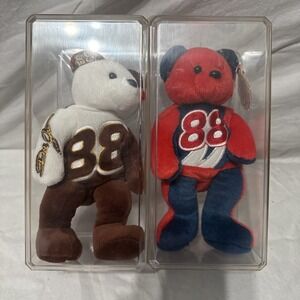 NASCAR #88 Dale Jarrett Lot Of 2 Speed Bears 13" Plush Collection In Case